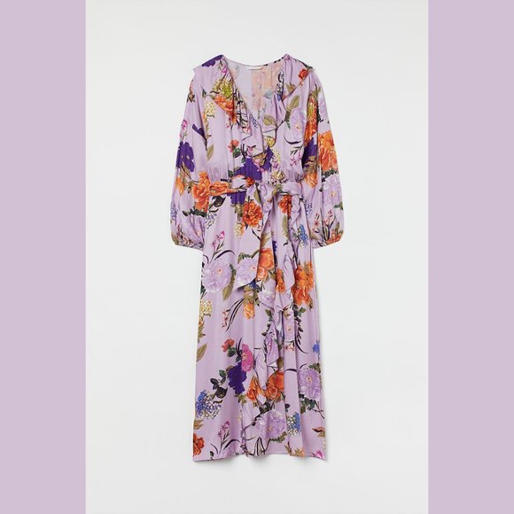 H&M Dresses & Skirts - (NWOT)H&M - light purple floral flounce trimmed dress (medium)
